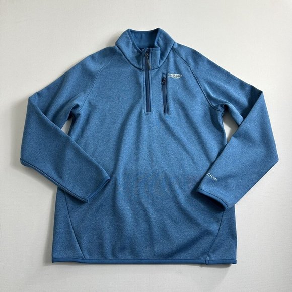AFTCO Sweatshirt Vista Performance Fishing 1/4 Zip Pullover AFTECH Blue‎ Mens S - Picture 1 of 9